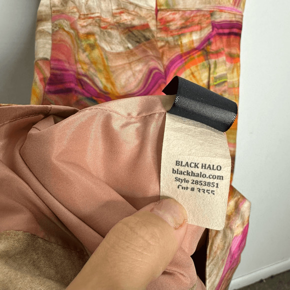 BLACK HALO Marble Print Front Slit Sheath Dress orange pink womens size 0 - Picture 7 of 7